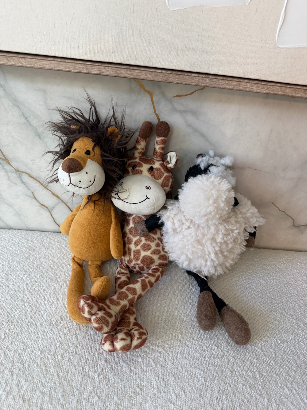 Plush Lion, Giraffe & Sheep Decorative Stuffed Toy Set - Brown, Cream & White